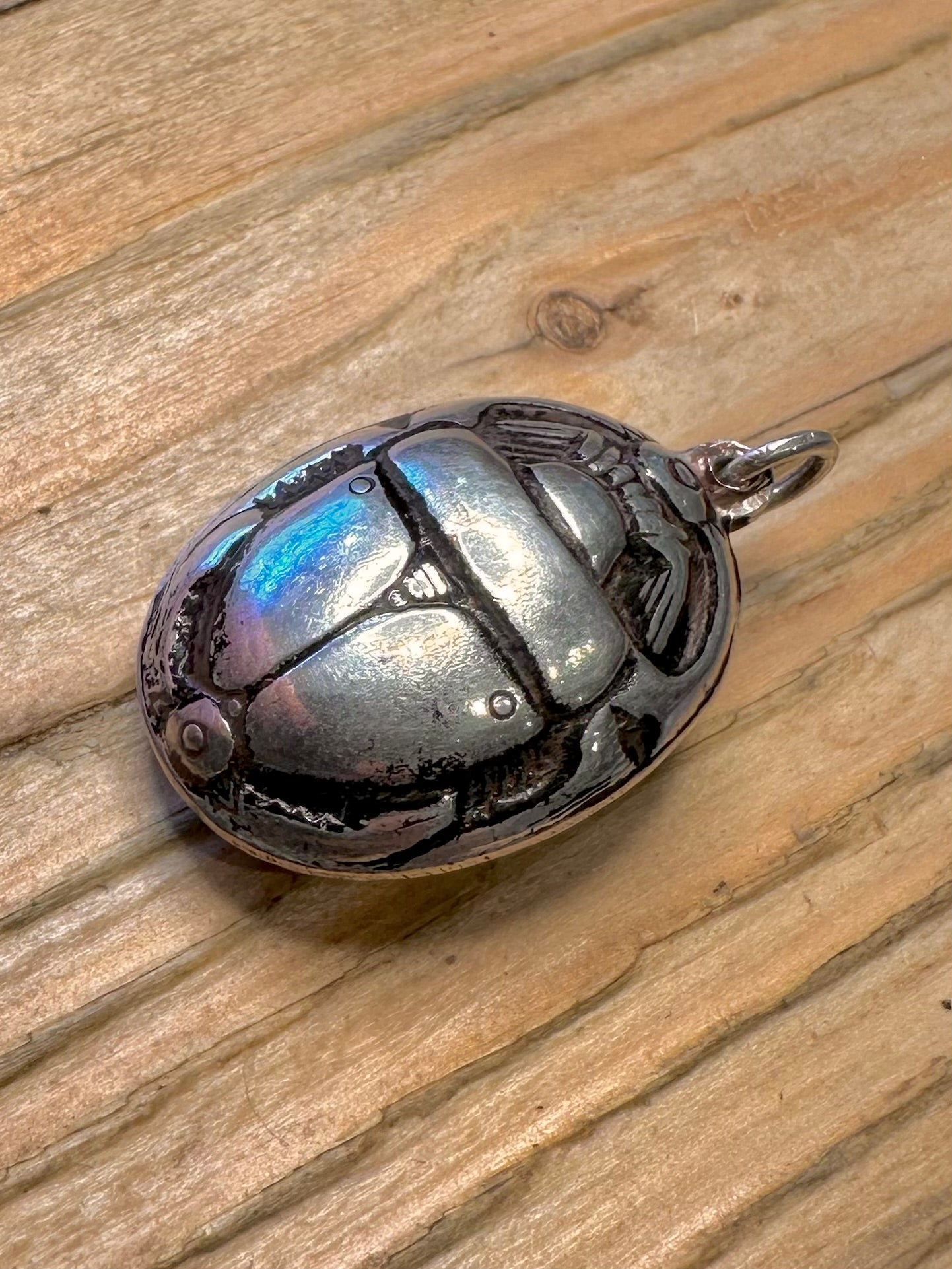 Vintage Skarabäus Zweiseitiger 925er Sterling-Anhänger