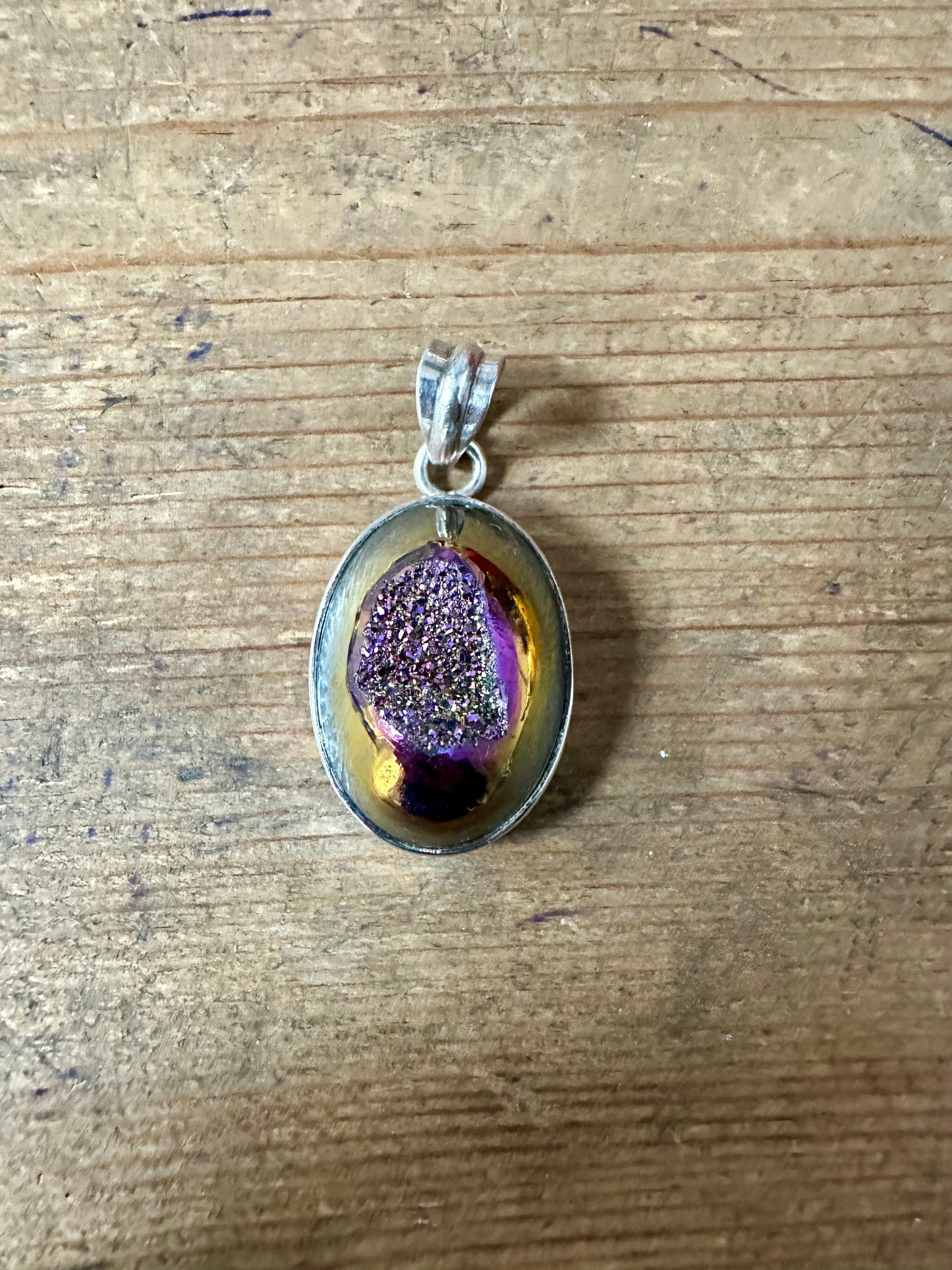 Modernist Druzy Multi Coloured 925 Silver Pendant