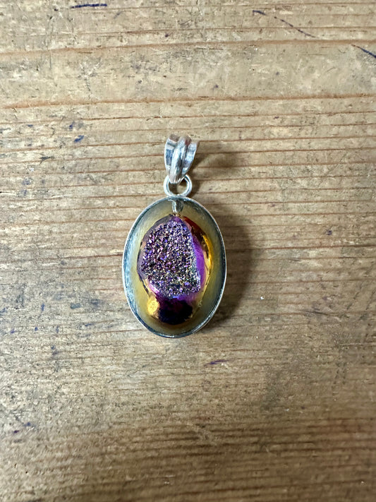 Modernist Druzy Multi Coloured 925 Silver Pendant