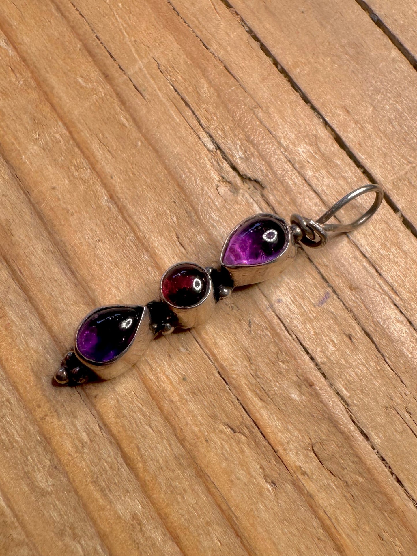 Vintage Amethyst and Garnet 925 Sterling Silver Pendant