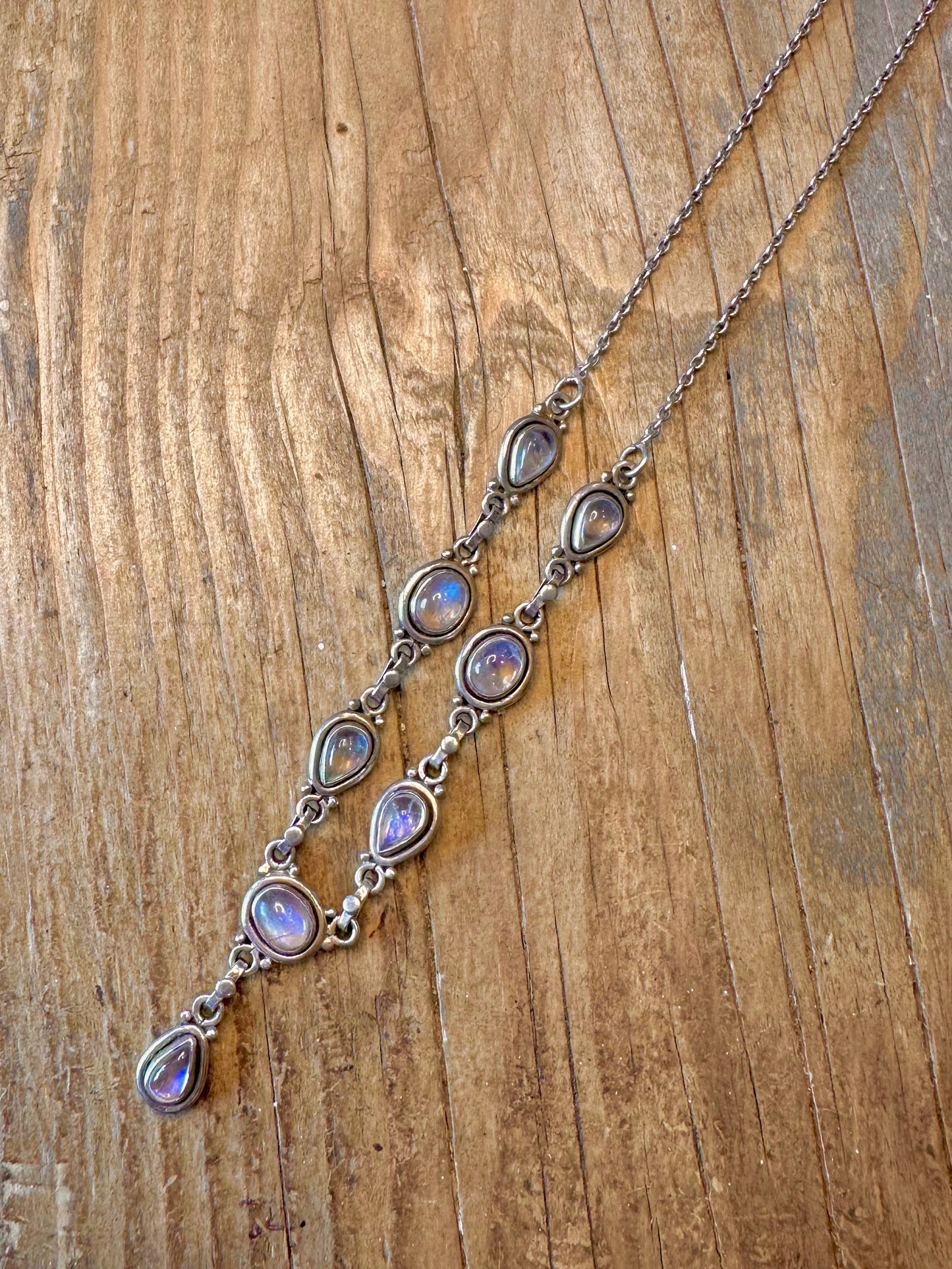 Moonstone Teardrop and Oval Cable Chain 925 Sterling Silver 16 to 18 inch Necklace