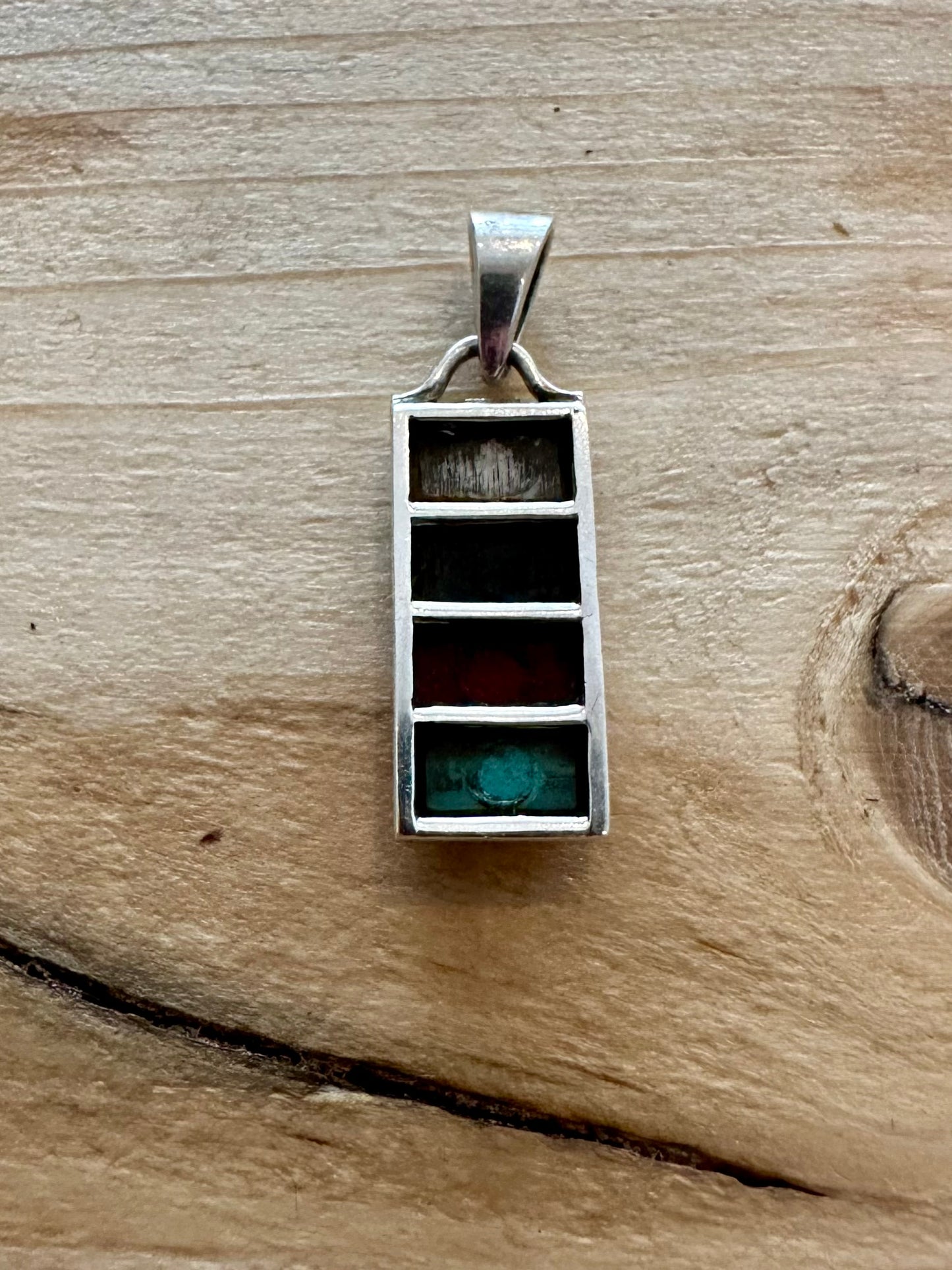 Vintage Multi Stone Rectangle 925 Silver Pendant