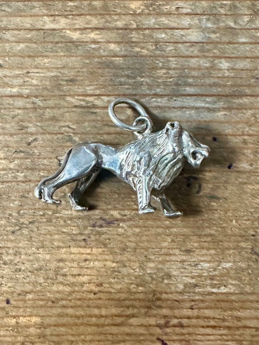 Vintage Lion Solid 925 Silver Charm Pendant