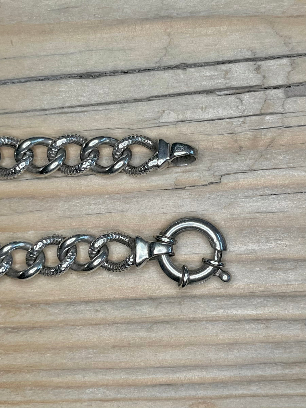 Chunky Textured Curb Link Spring Ring Clasp 925 Sterling Silver 7.5 inch Bracelet