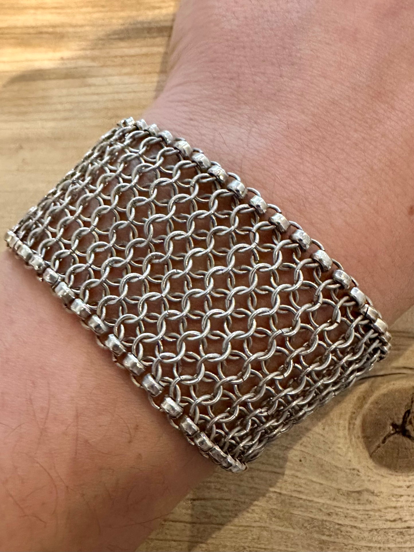 Vintage Chainmail Bar Clasp 925 Silver 7 inch Bracelet