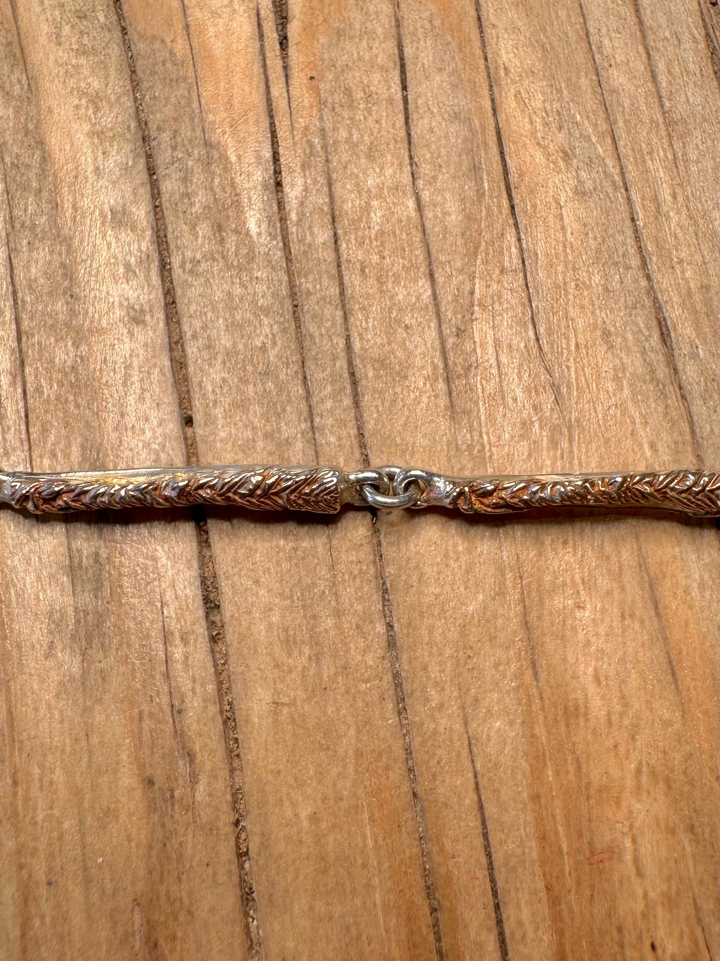 Abstract Unique Bar Gold Ish on 925 Sterling Silver 8 inch Bracelet