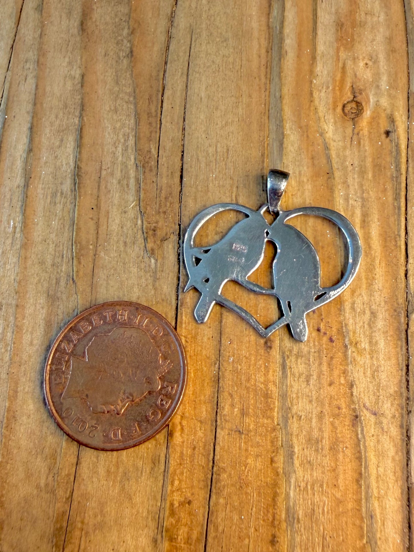 Two Love Birds Textured 925 Sterling Silver Pendant
