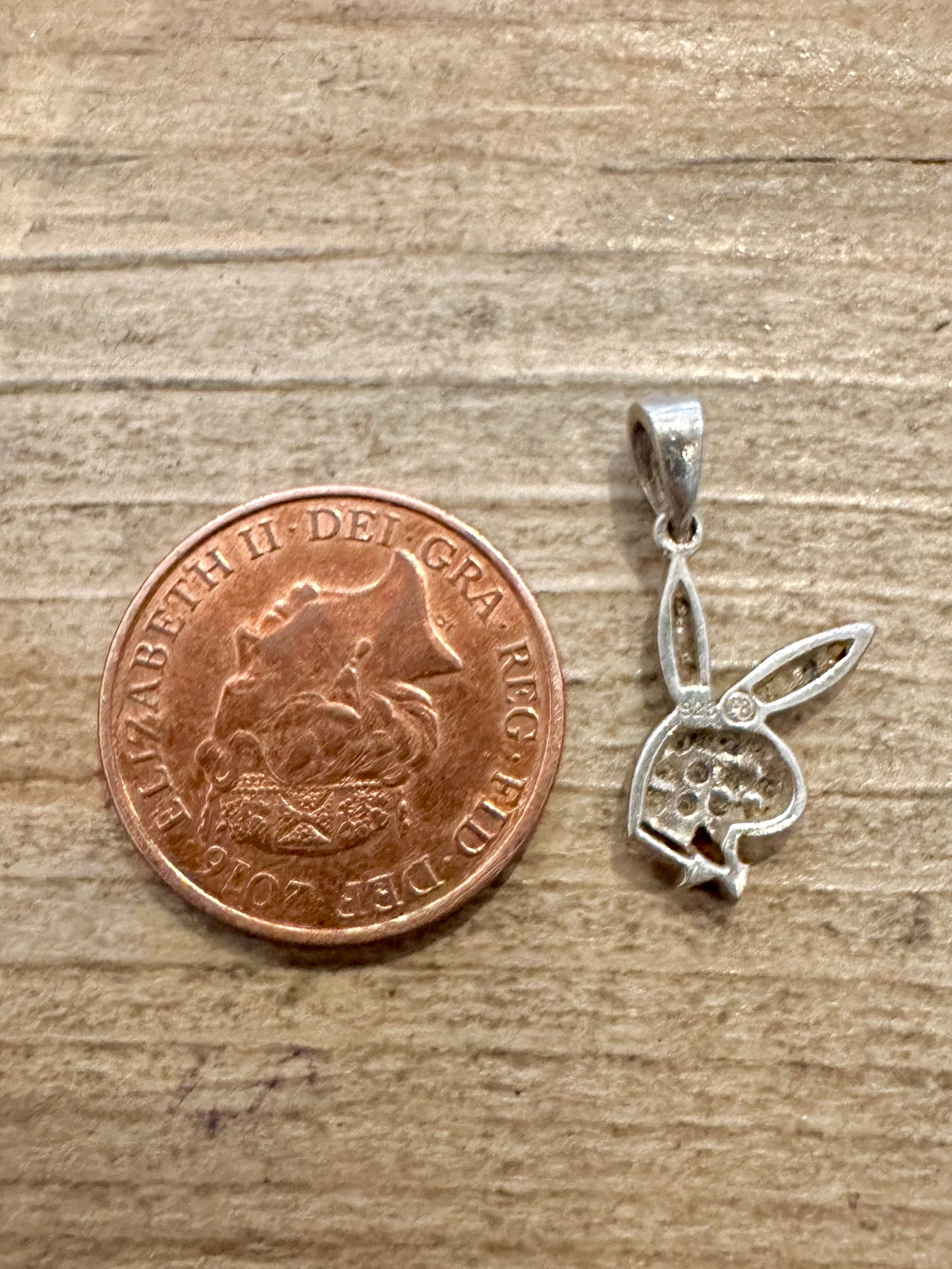 Vintage Play Boy Rabbit CZ Stones 925 Silver Pendant