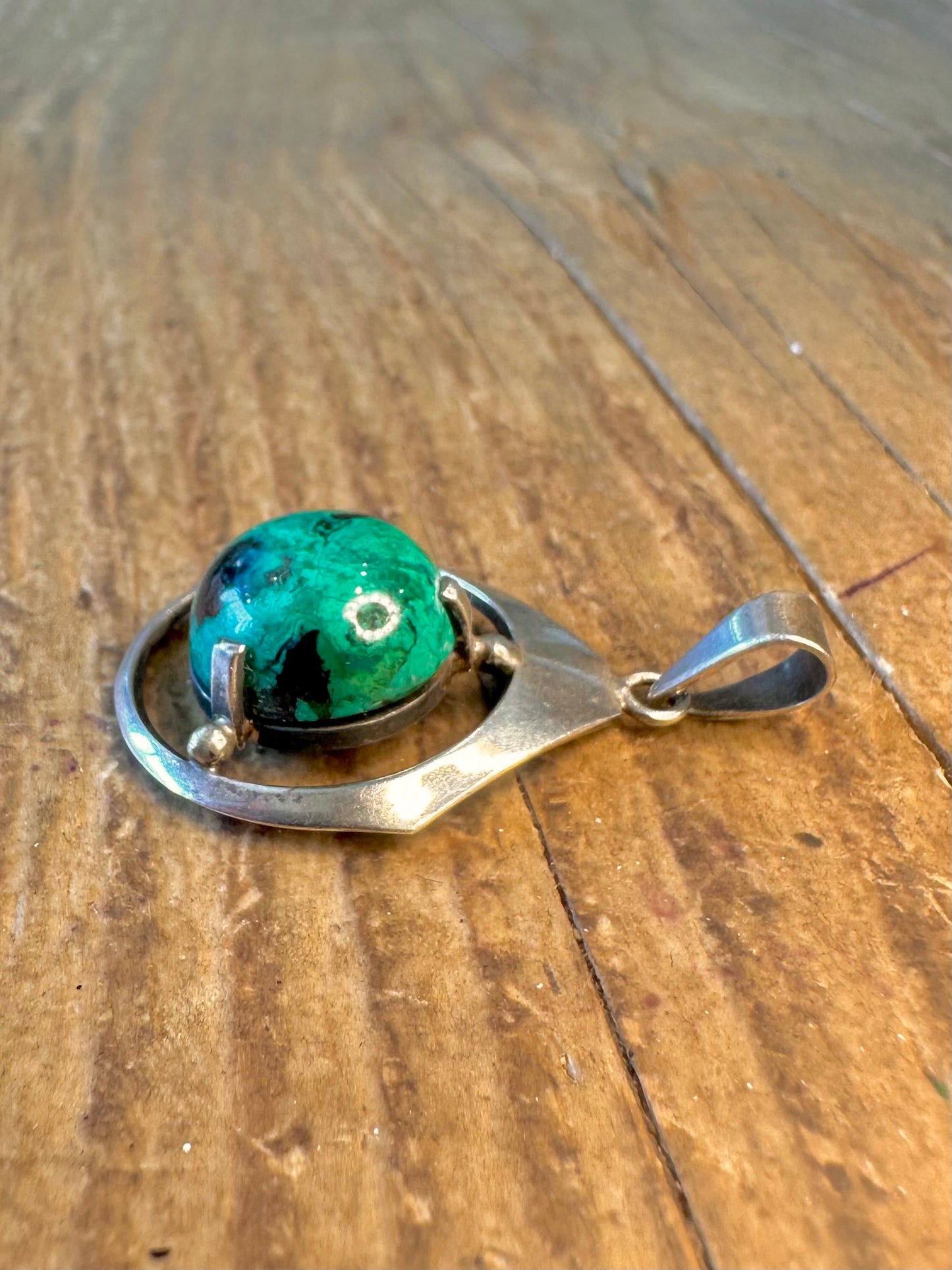 Abstract Chrysocolla 925 Sterling Silver Pendant