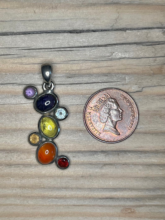 Seven Chakra Gemstone 925 Sterling Silver Pendant