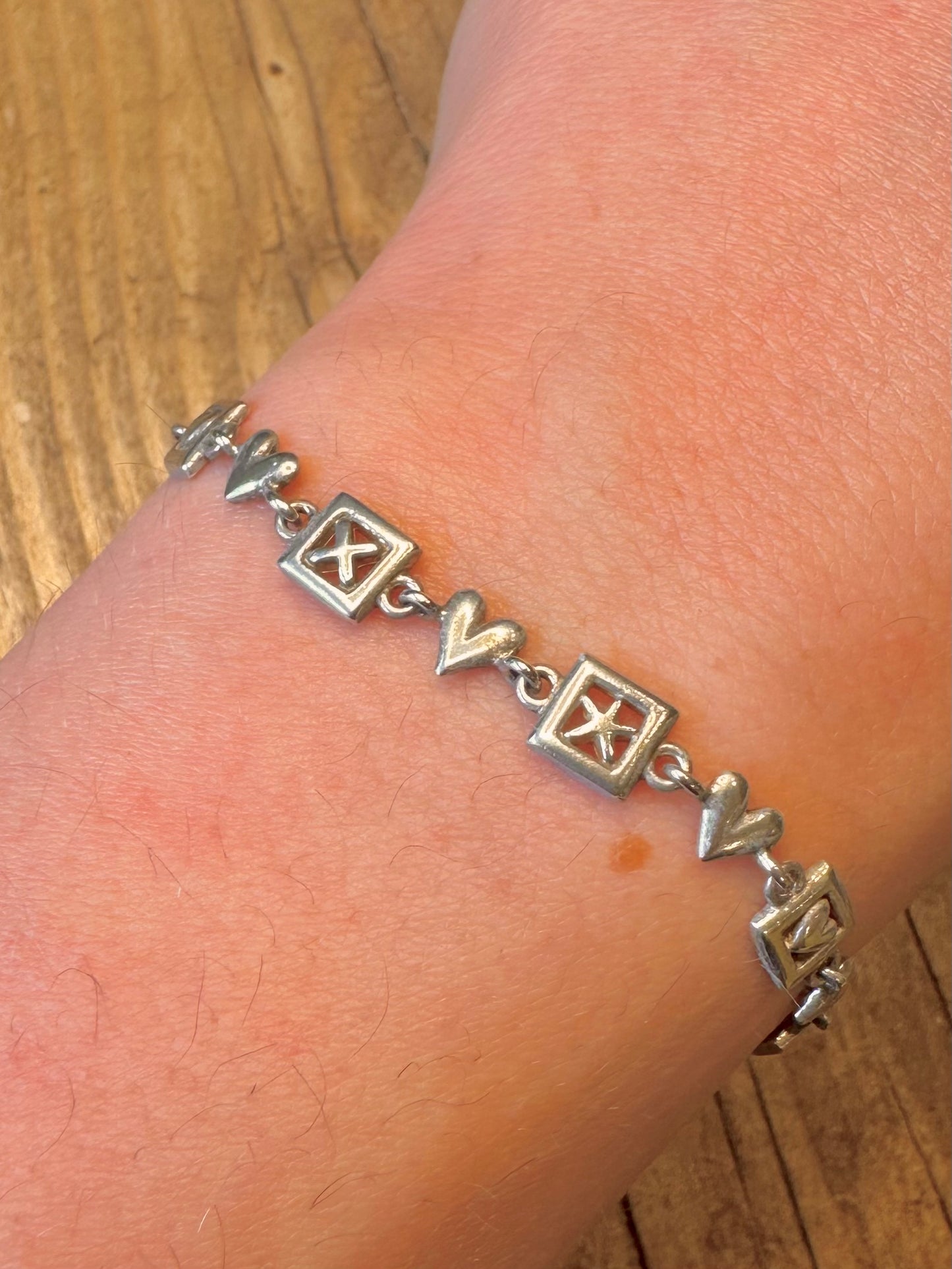 Star and Heart Link 925 Sterling Silver 7.2 inch Bracelet