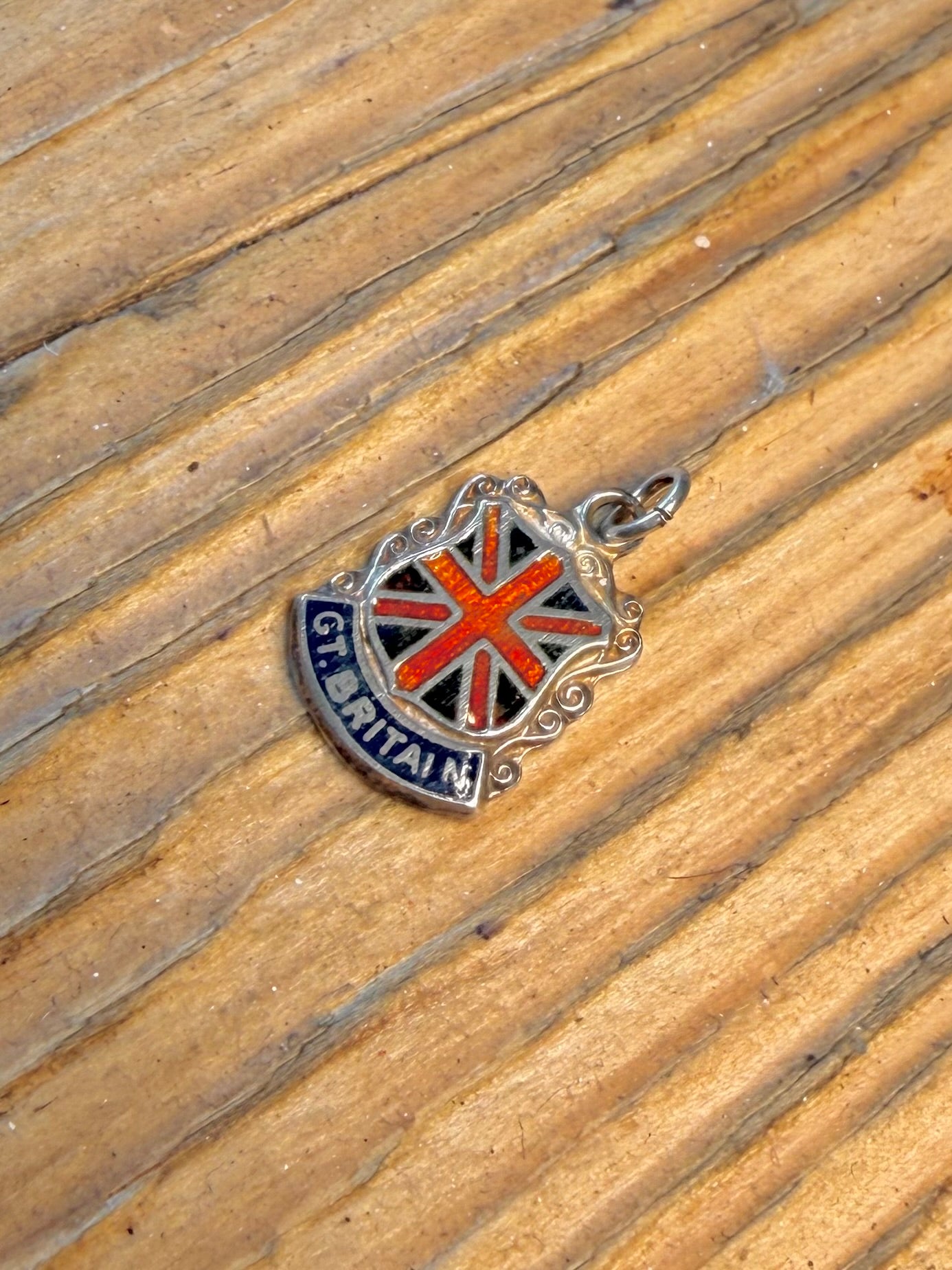 Great Britain Shield Enamel Charm 925 Sterling Silver Pendant