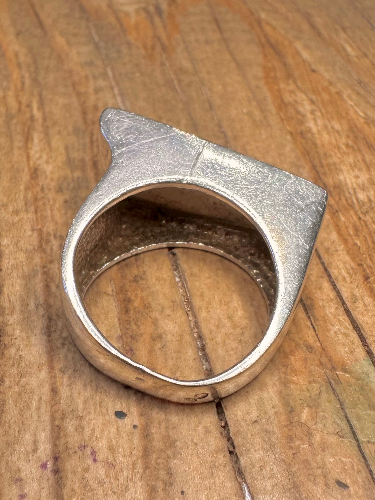 Modernist Mother of Pearl Bar 925 Sterling Silver Size R Ring