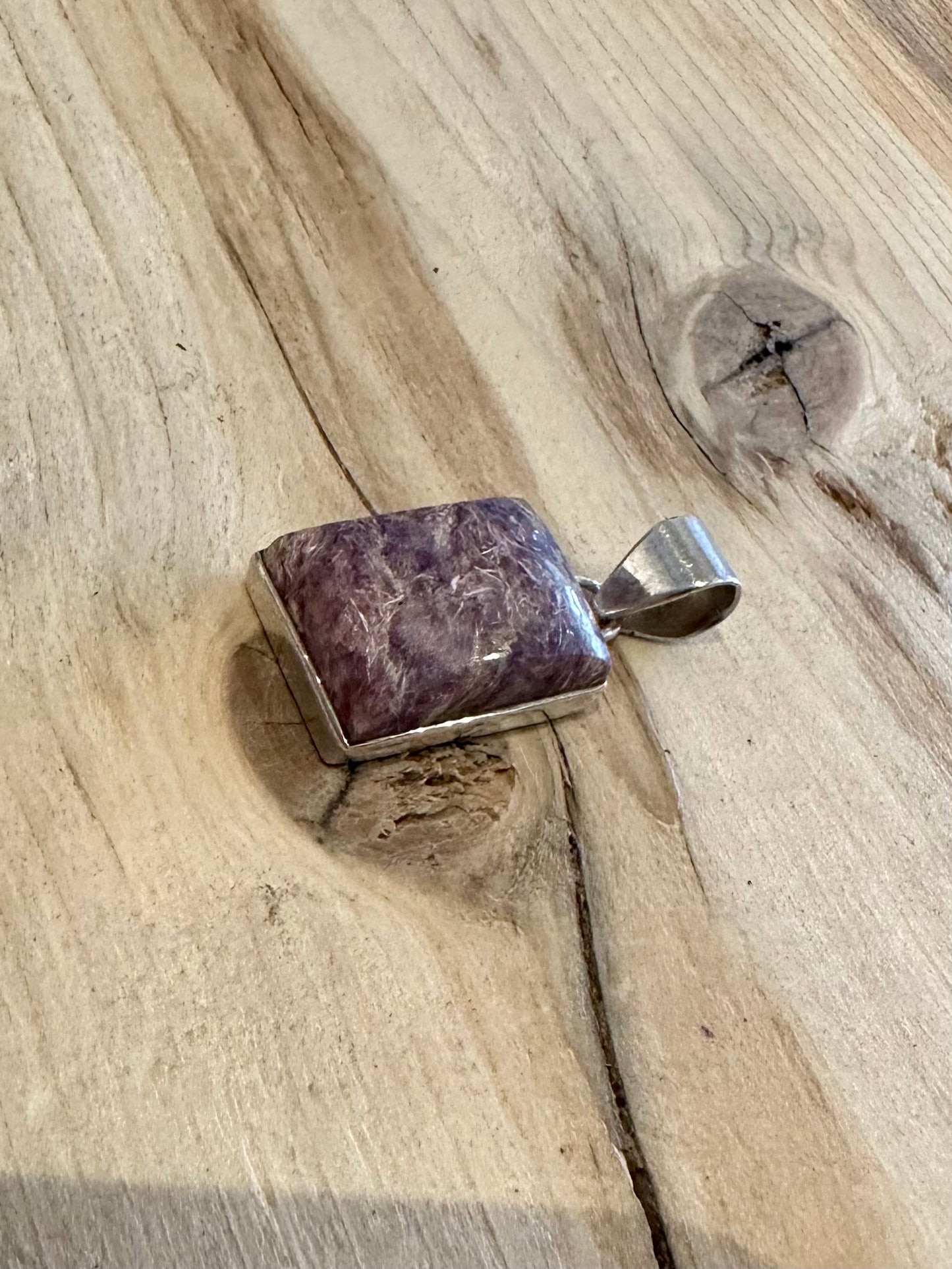 Vintage Charoite Purple Rectangle 925 Silver Pendant