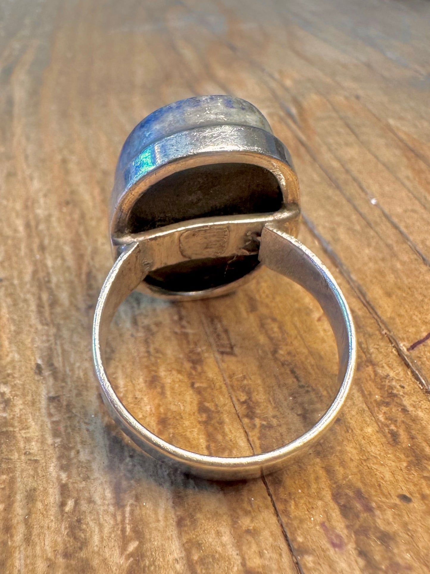 Large Lapis Oval Chunky Band 925 Sterling Silver Size Z+2 Ring