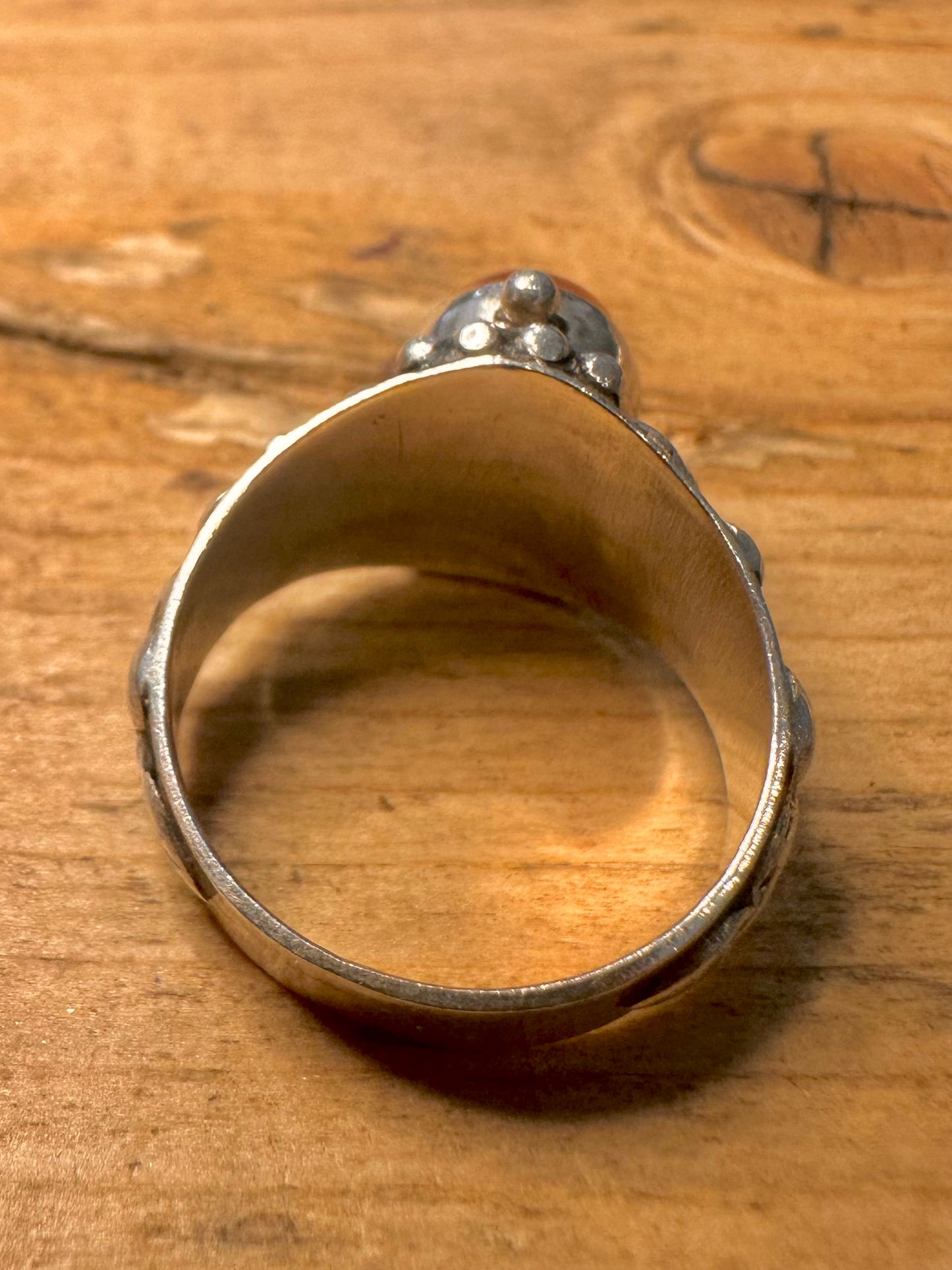 Vintage Carnelian Poison Ring Engraved 925 Silver Size Q1/2 Ring