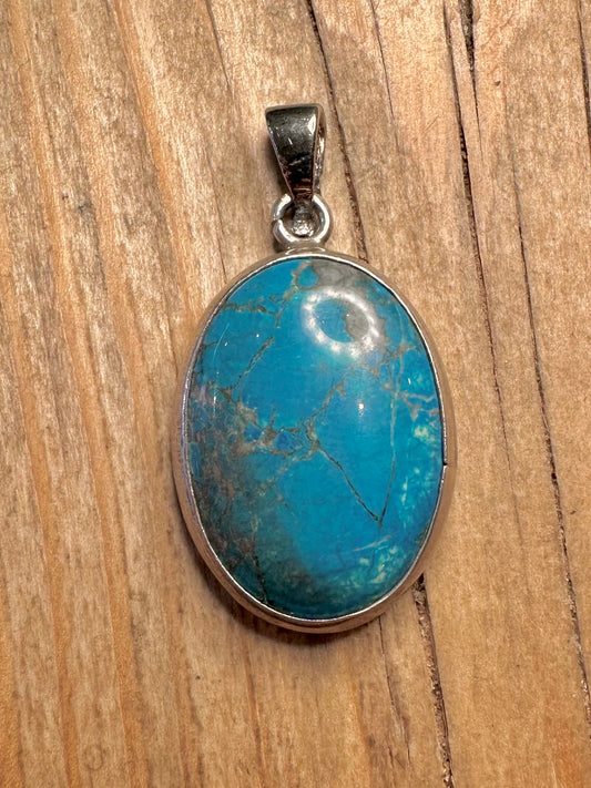 Vintage Oval Turquoise 925 Sterling Silver Pendant