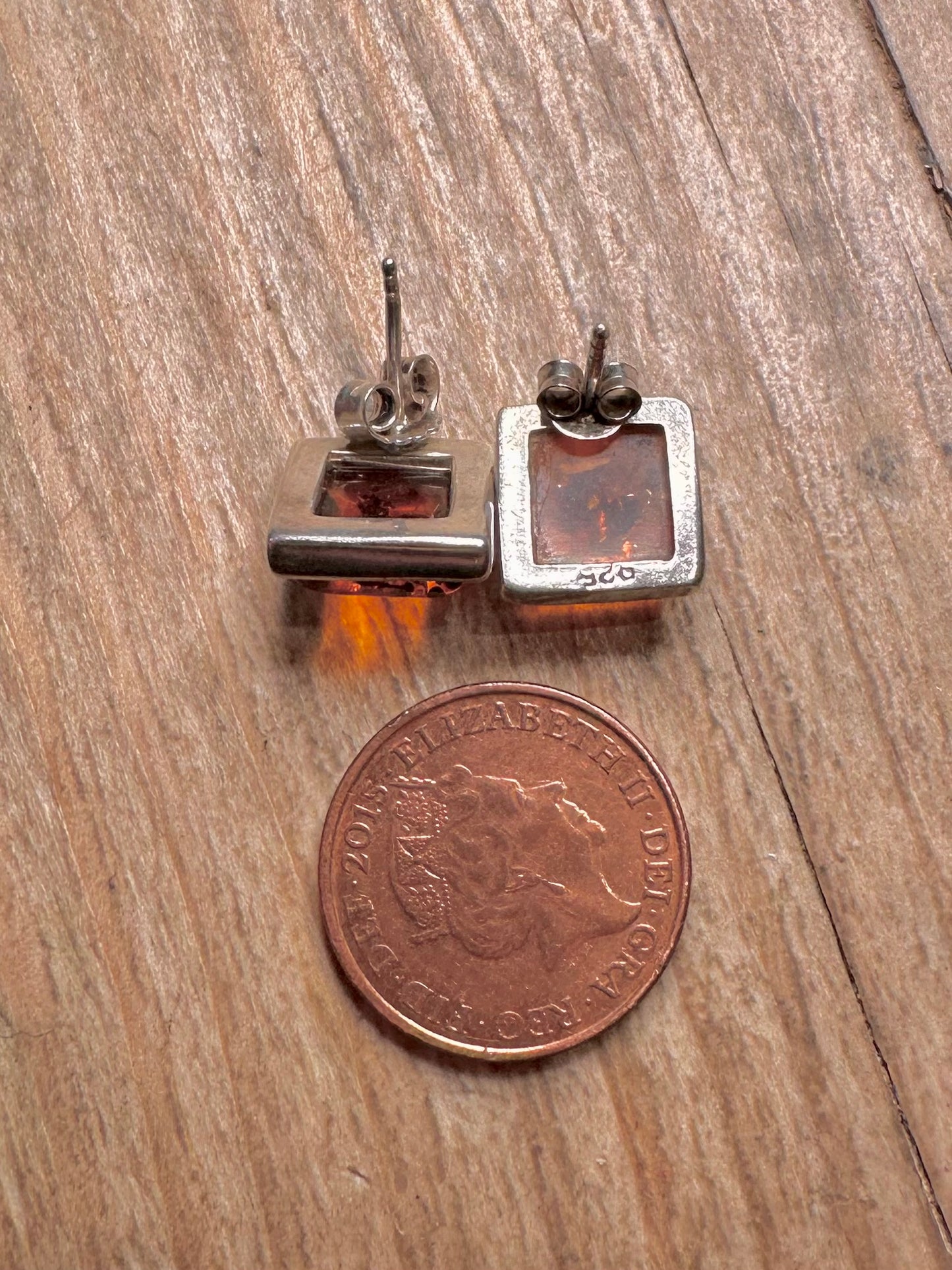 Abstract Amber Square Stud 925 Sterling Silver Earrings