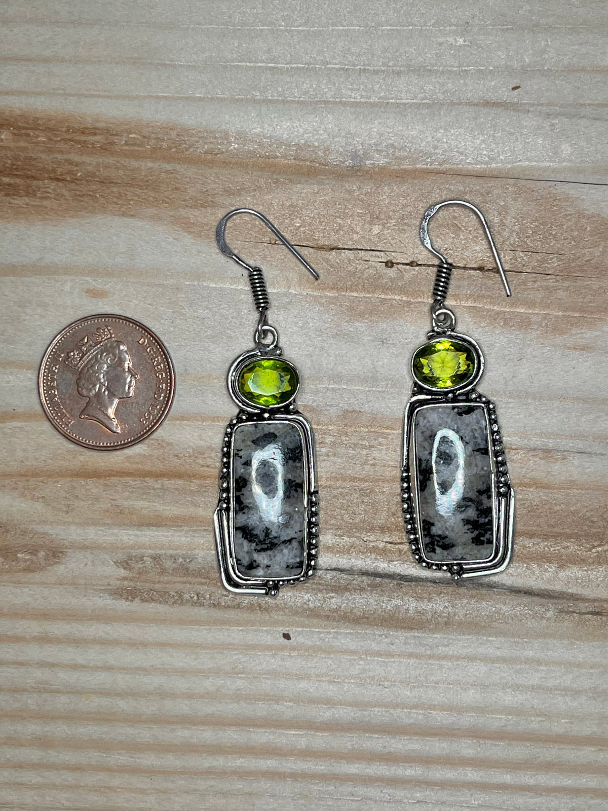 Jasper and Peridot Drop Dangle 925 Sterling Silver Drop Earrings