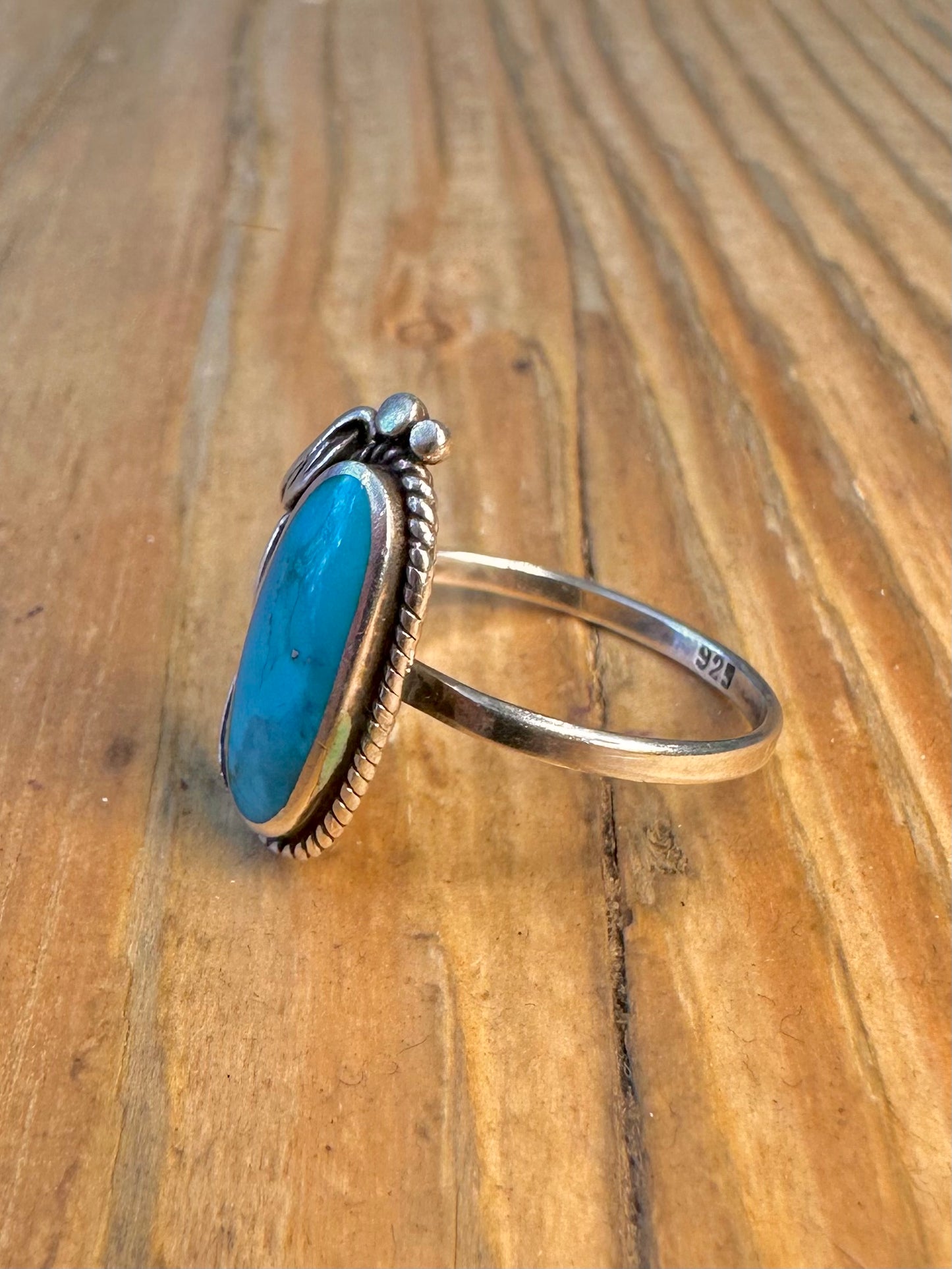 Navajo Style Turquoise Leaf 925 Sterling Silver Size N Ring