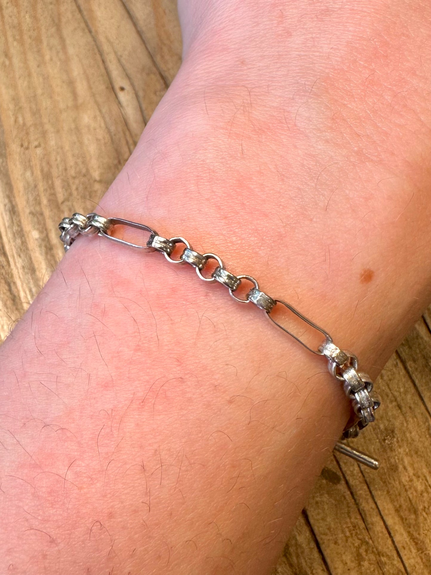 Posaunen-Gliederkette 1995 Albertskette T-Bar 925 Sterling Silber 7,5 Zoll Armband