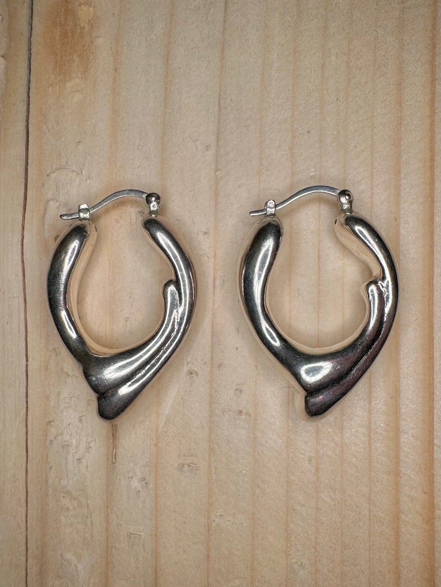 Abstract Modernist Hoop 925 Sterling Silver Earrings
