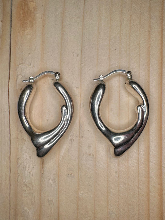 Abstract Modernist Hoop 925 Sterling Silver Earrings