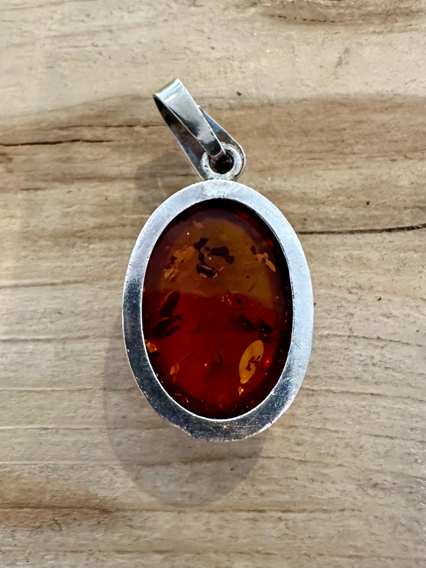 Vintage Oval Amber 925 Silver Pendant