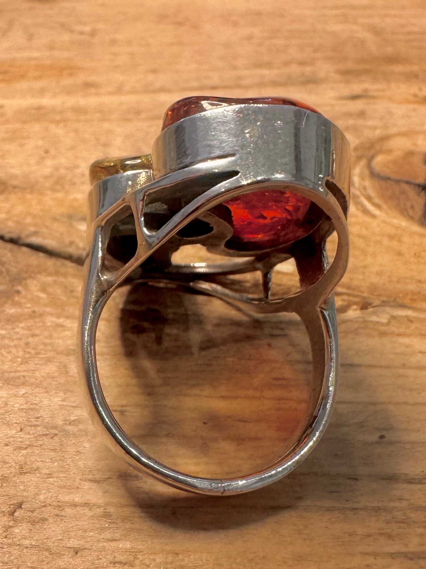 Abstract Chunky Amber 925 Silver Size S Ring