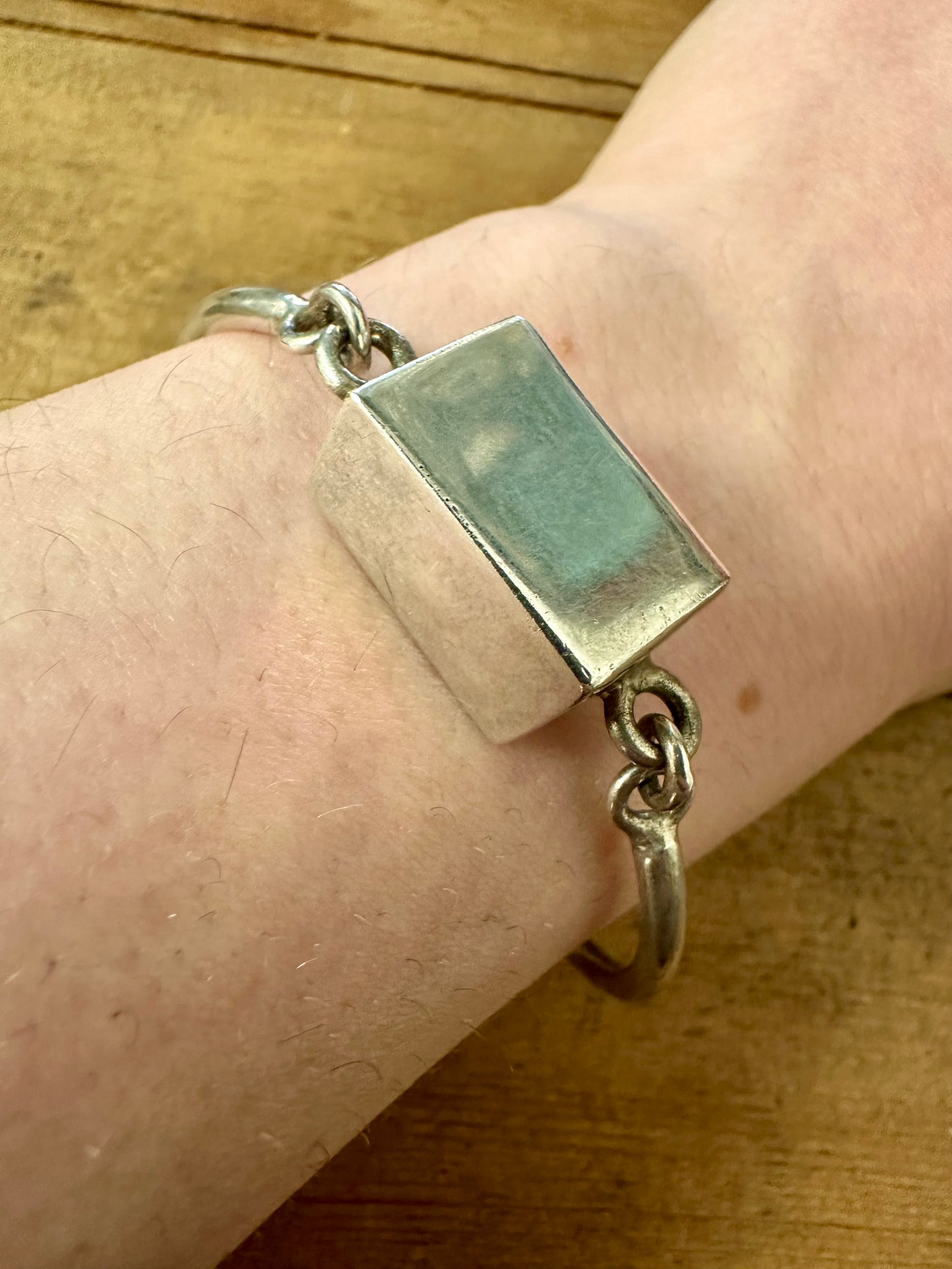 Abstract Square Block 925 Silver Hook Clasp 7 inch Bracelet