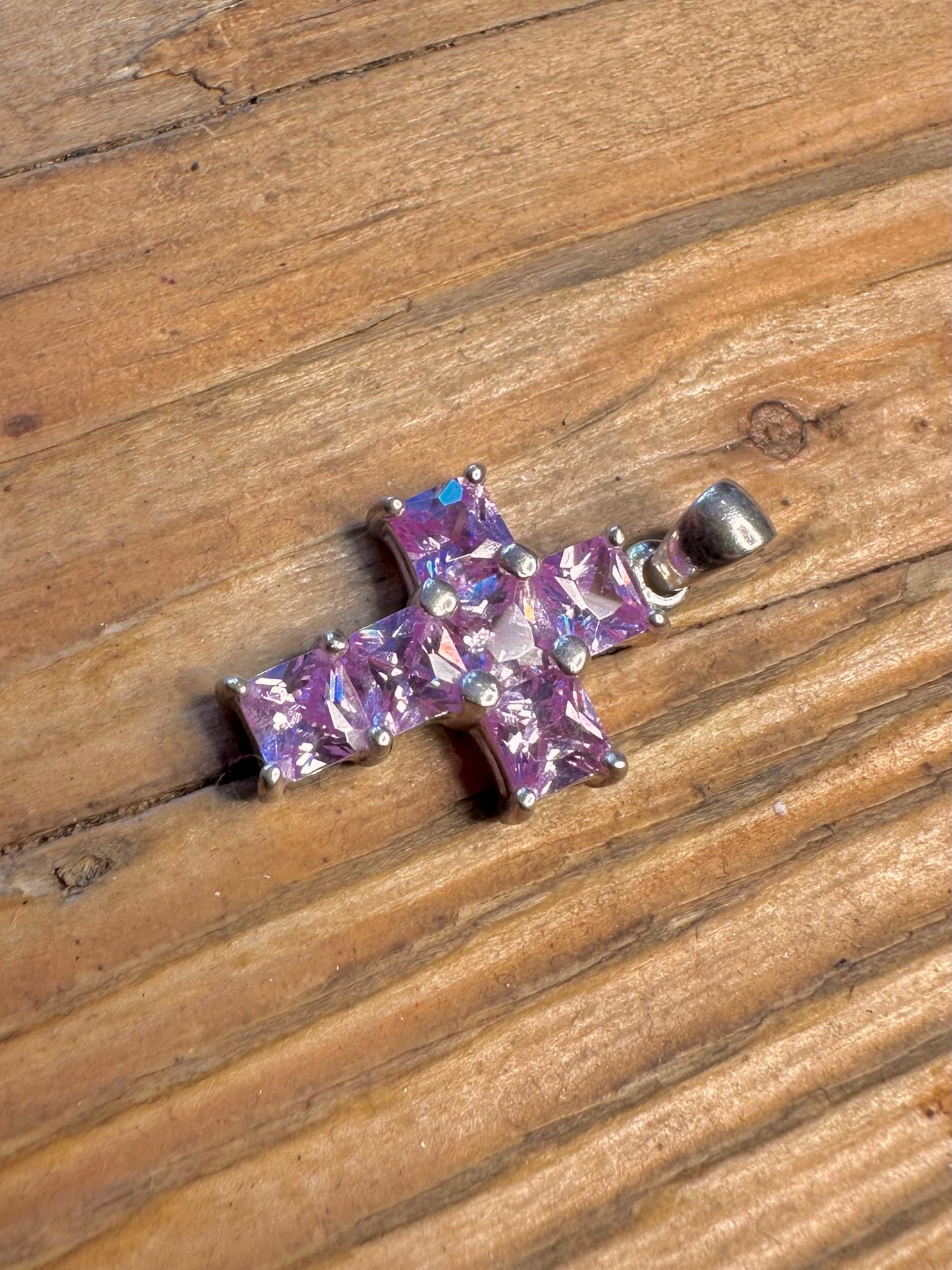 Purple Cubic Zirconia Cross 925 Sterling Silver Pendant