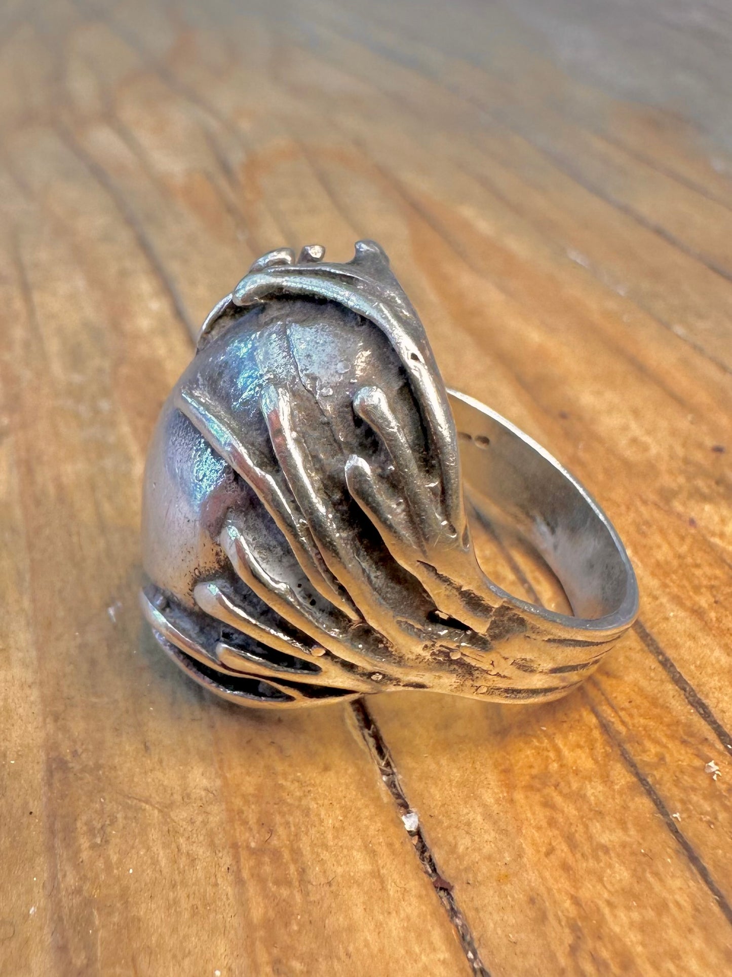Brutalist 1970’s Organic Rounded 925 Sterling Silver Size P Ring