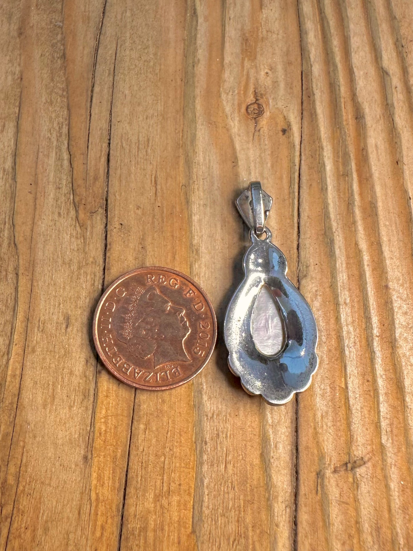 Art Deco Mother of Pearl and Marcasite 925 Sterling Silver Pendant