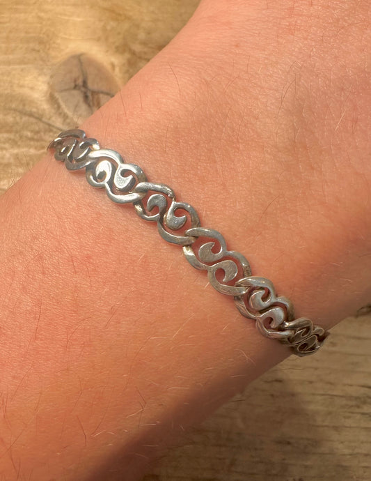 Vintage 1991 Swirl Link 925 Silver 7.4 inch Bracelet