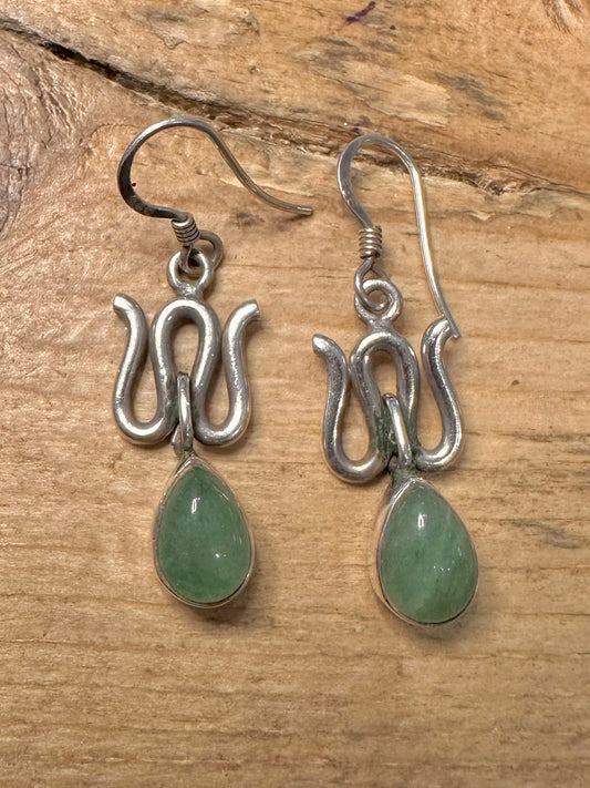 Abstract Green Stone 925 Silver Earrings