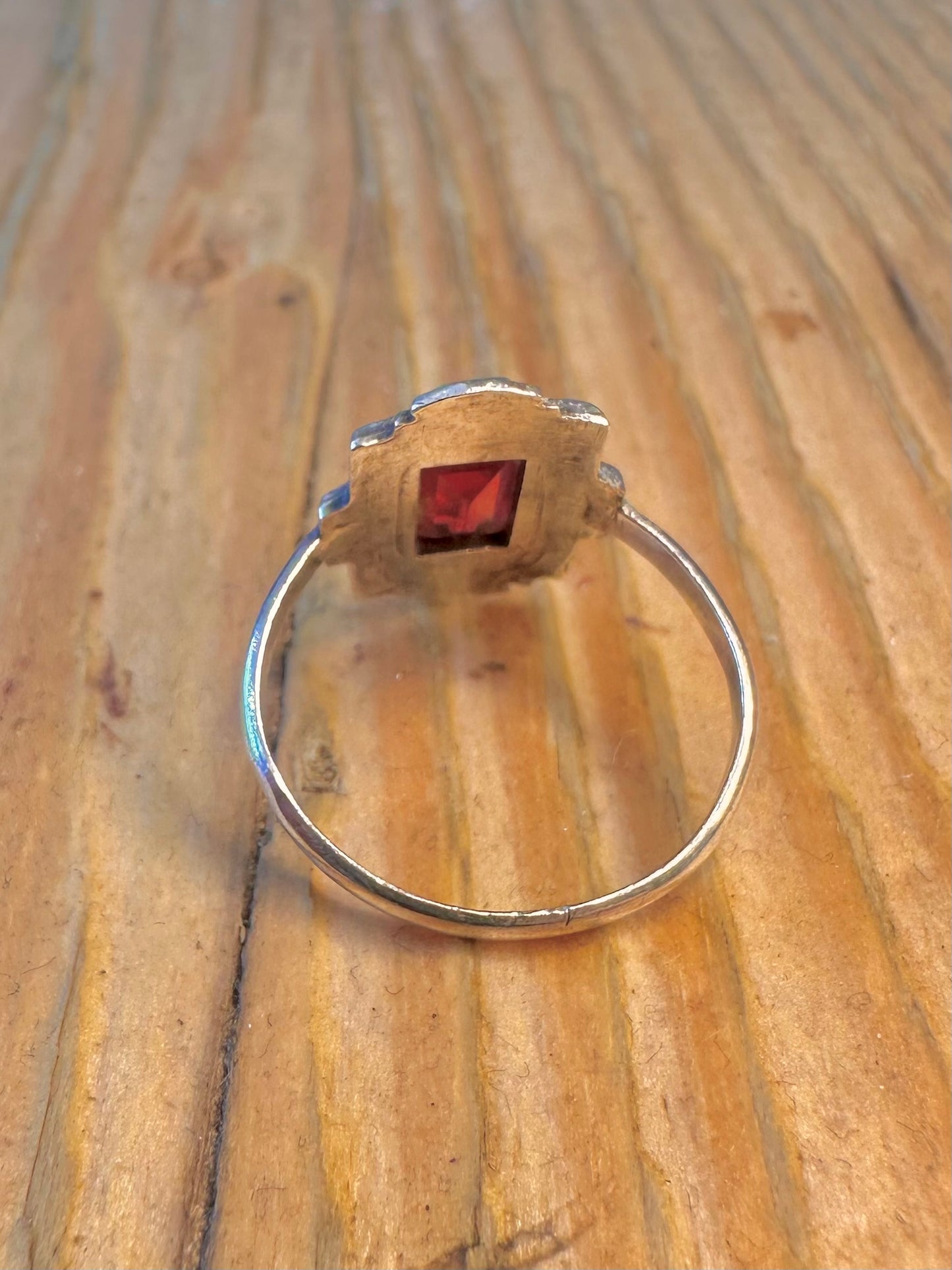 Art Deco Red Stone and Marcasite 935 Silver Size M Ring