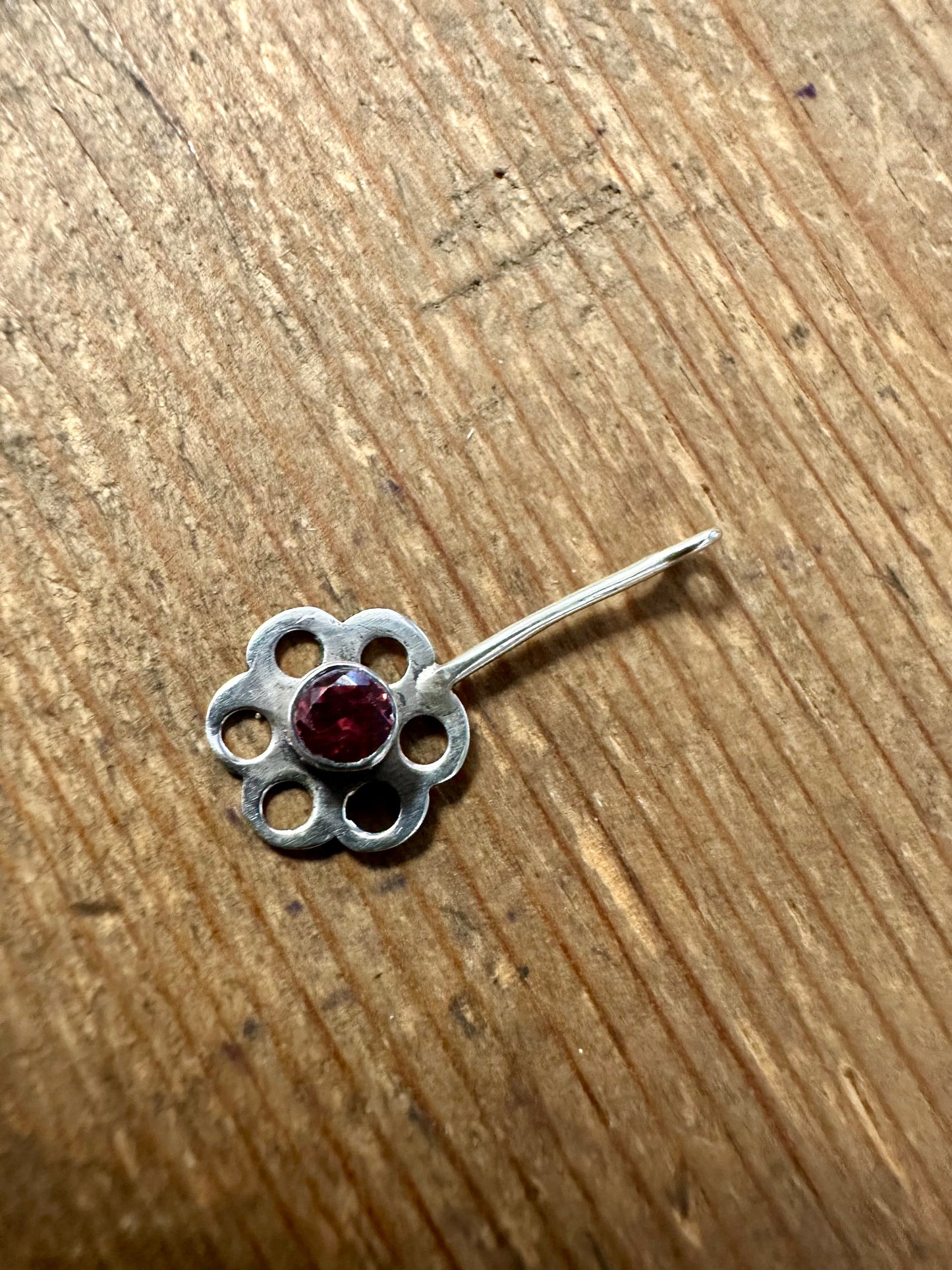 Vintage Red Stone Flower 925 Silver Pendant