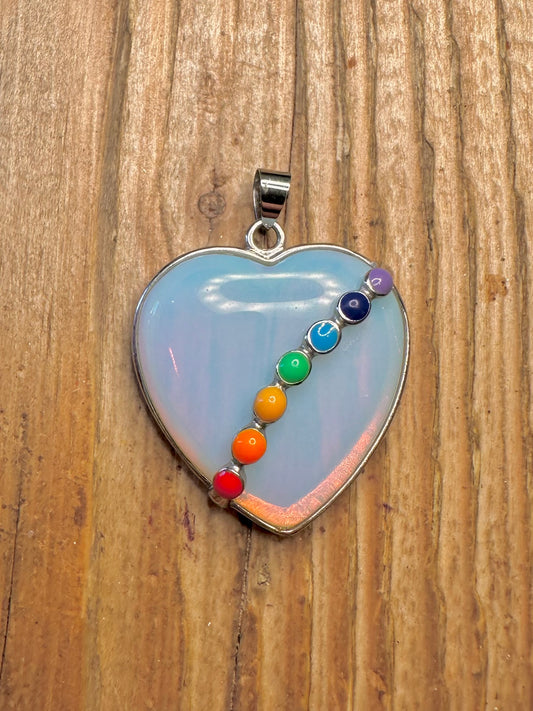 Opalite Multi Coloured Heart 925 Sterling Silver Pendant