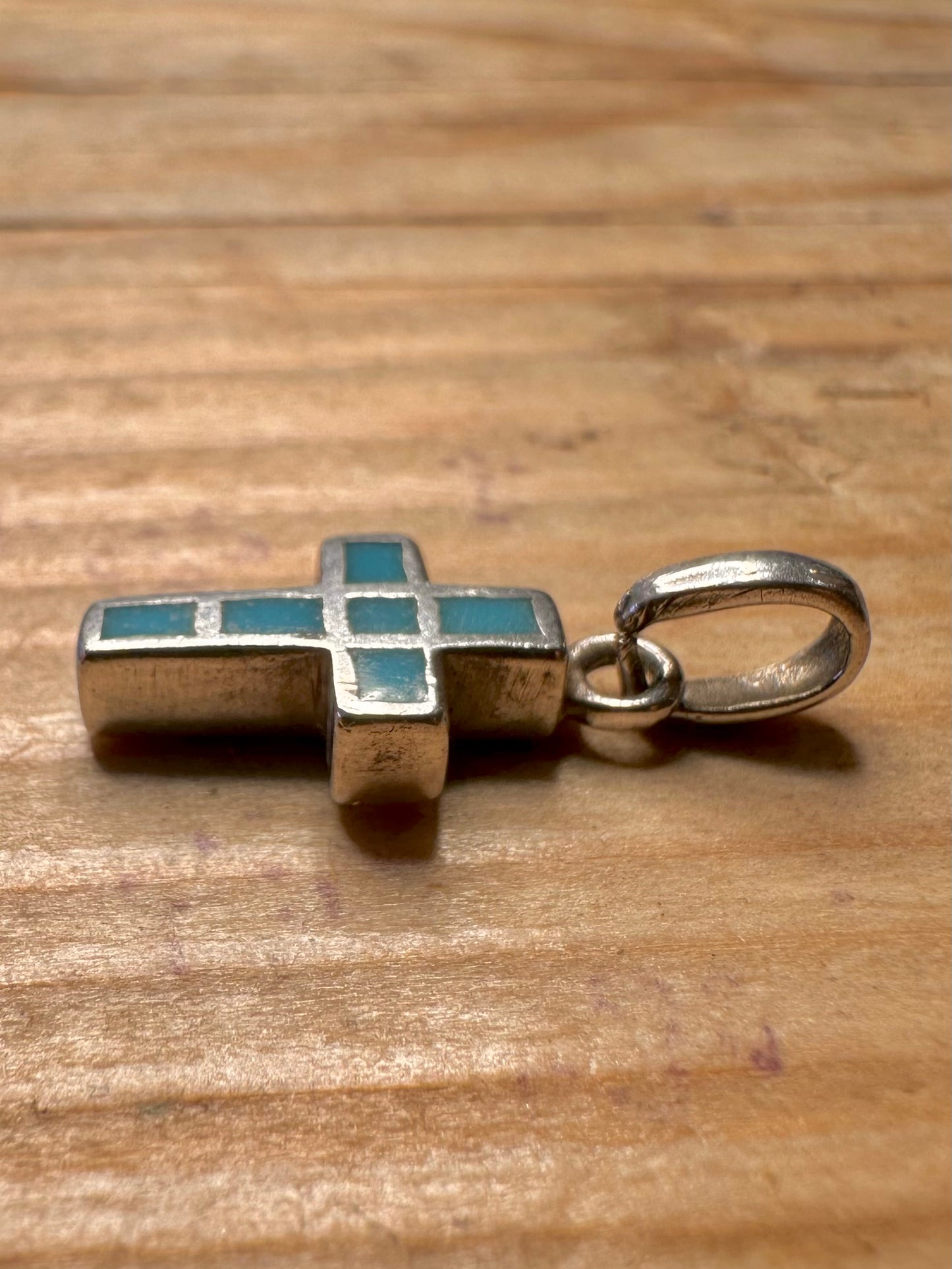 Vintage Turquoise Cross 925 Sterling Silver Pendant