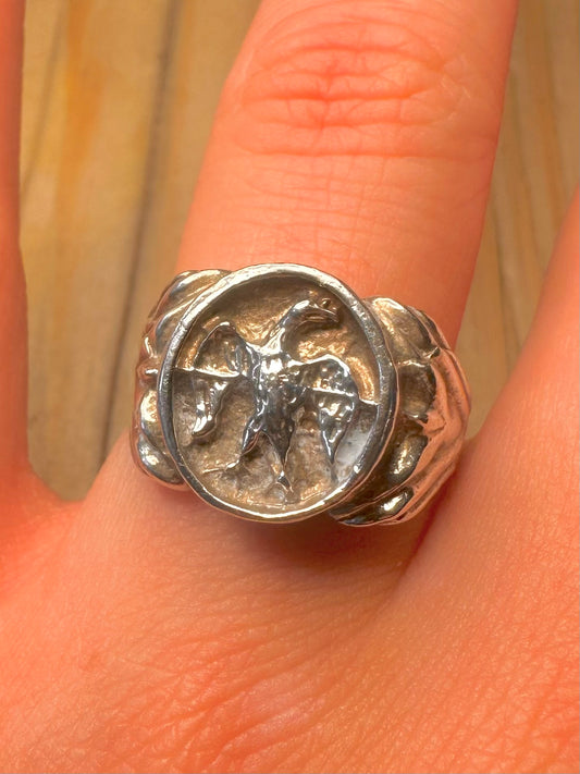 Vintage Eagle Signet 925 Silver Size S1/2 Ring