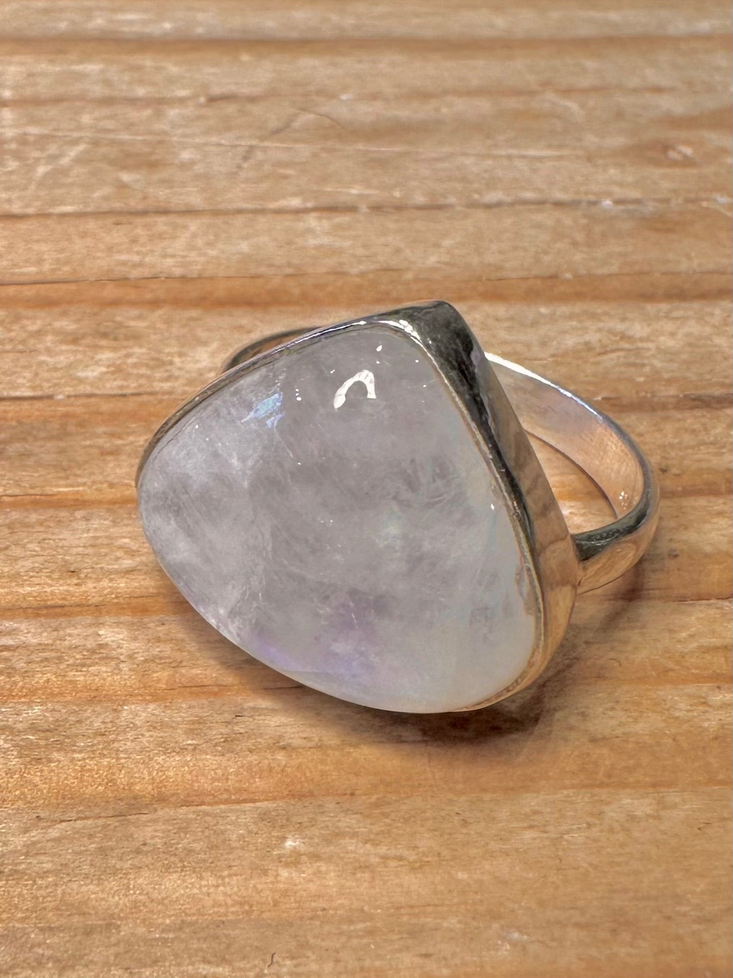 Vintage Moonstone Triangle 925 Sterling Silver Size Q Ring