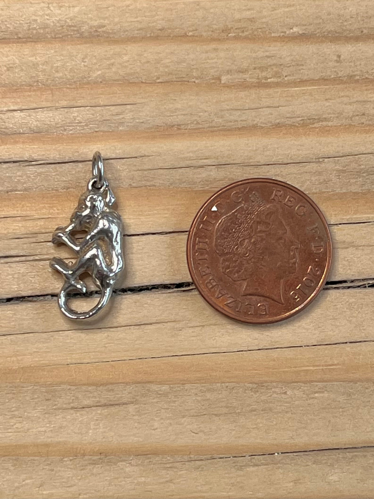 Small Monkey Eating Banana 925 Sterling Silver Pendant