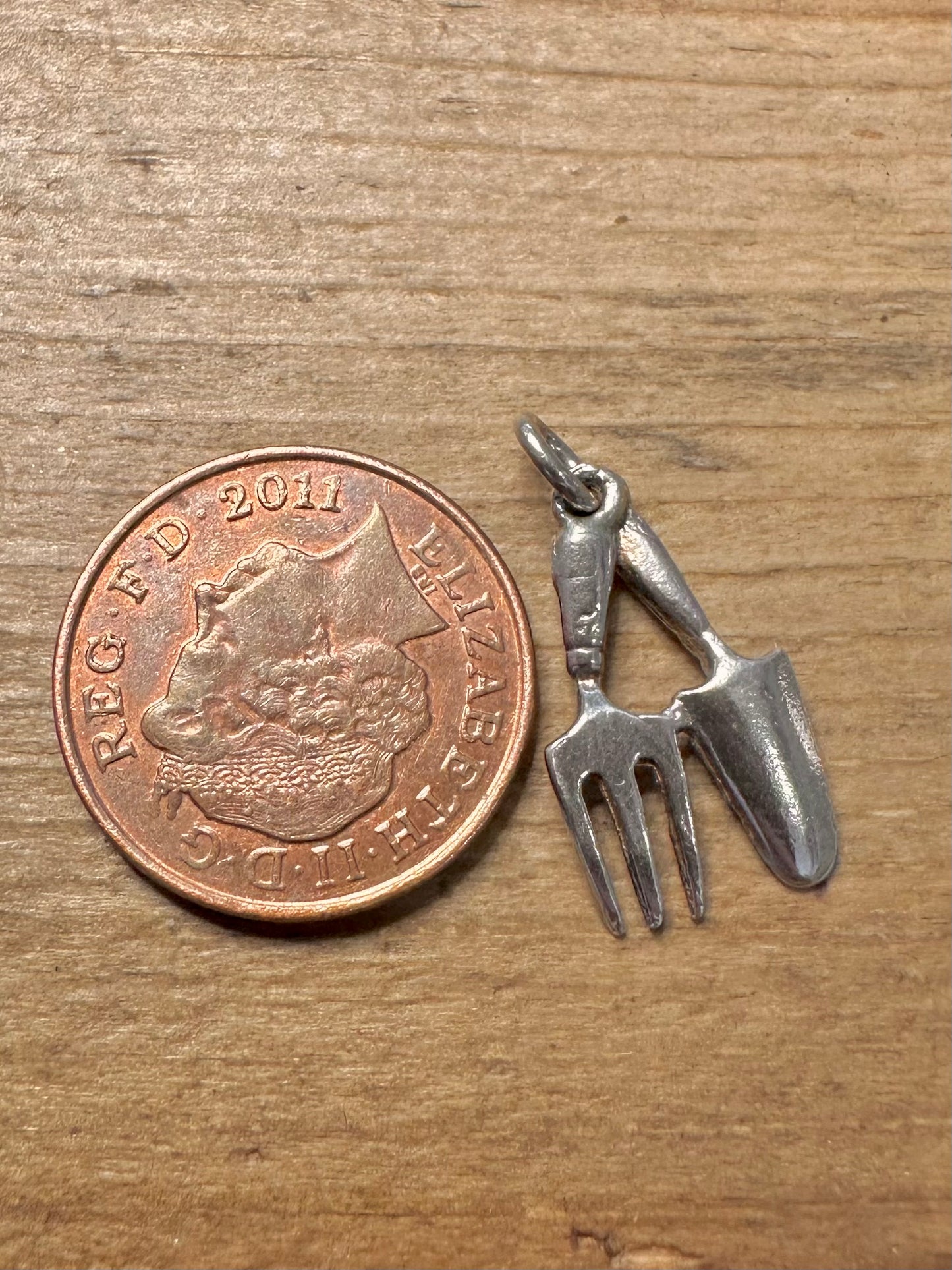 Vintage Fork and Trowel Garden Tools 925 Silver Charm Pendant