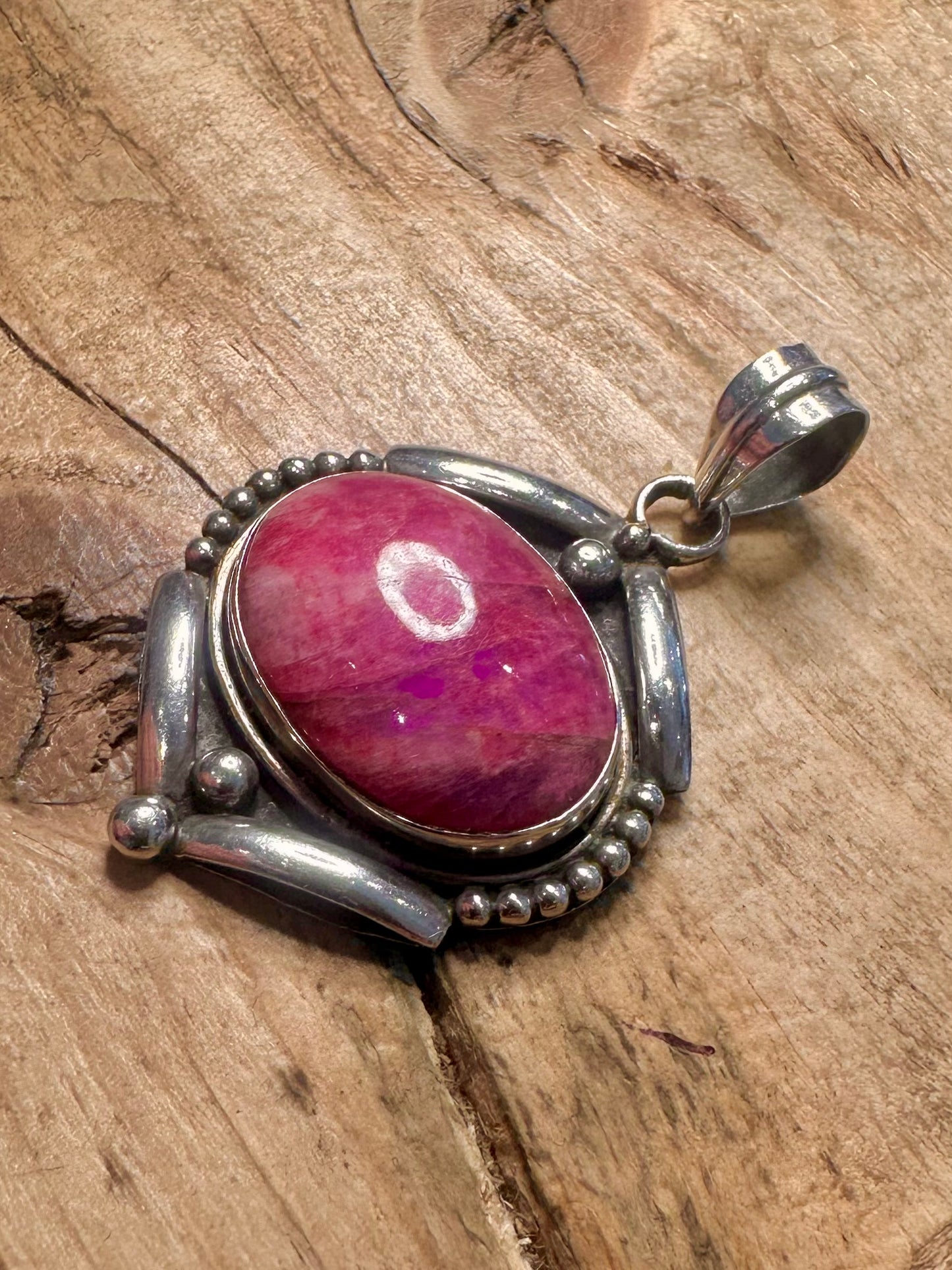 Vintage Pink Moonstone Boho 925 Silver Pendant