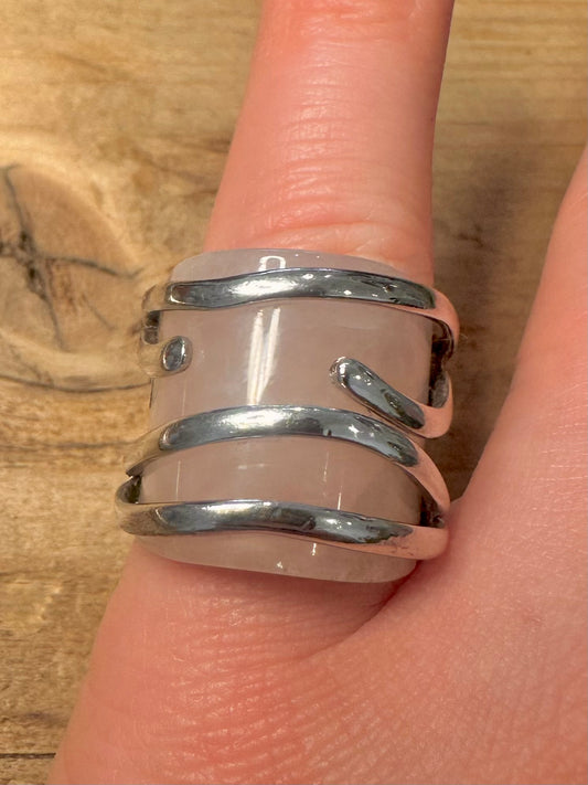 Abstract Rose Quarts Chunky 925 Silver Size O1/2 Ring
