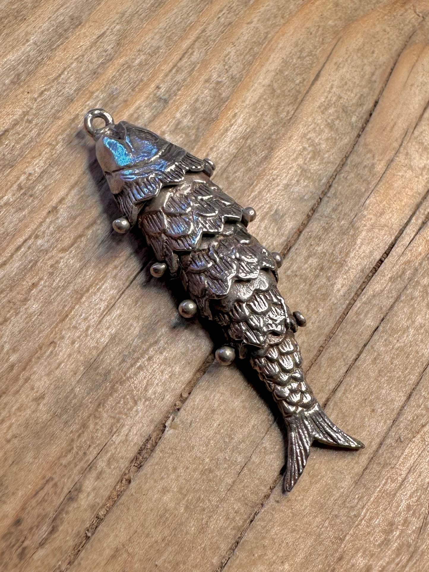 Vintage Articulated Fish 925 Sterling Silver Pendant