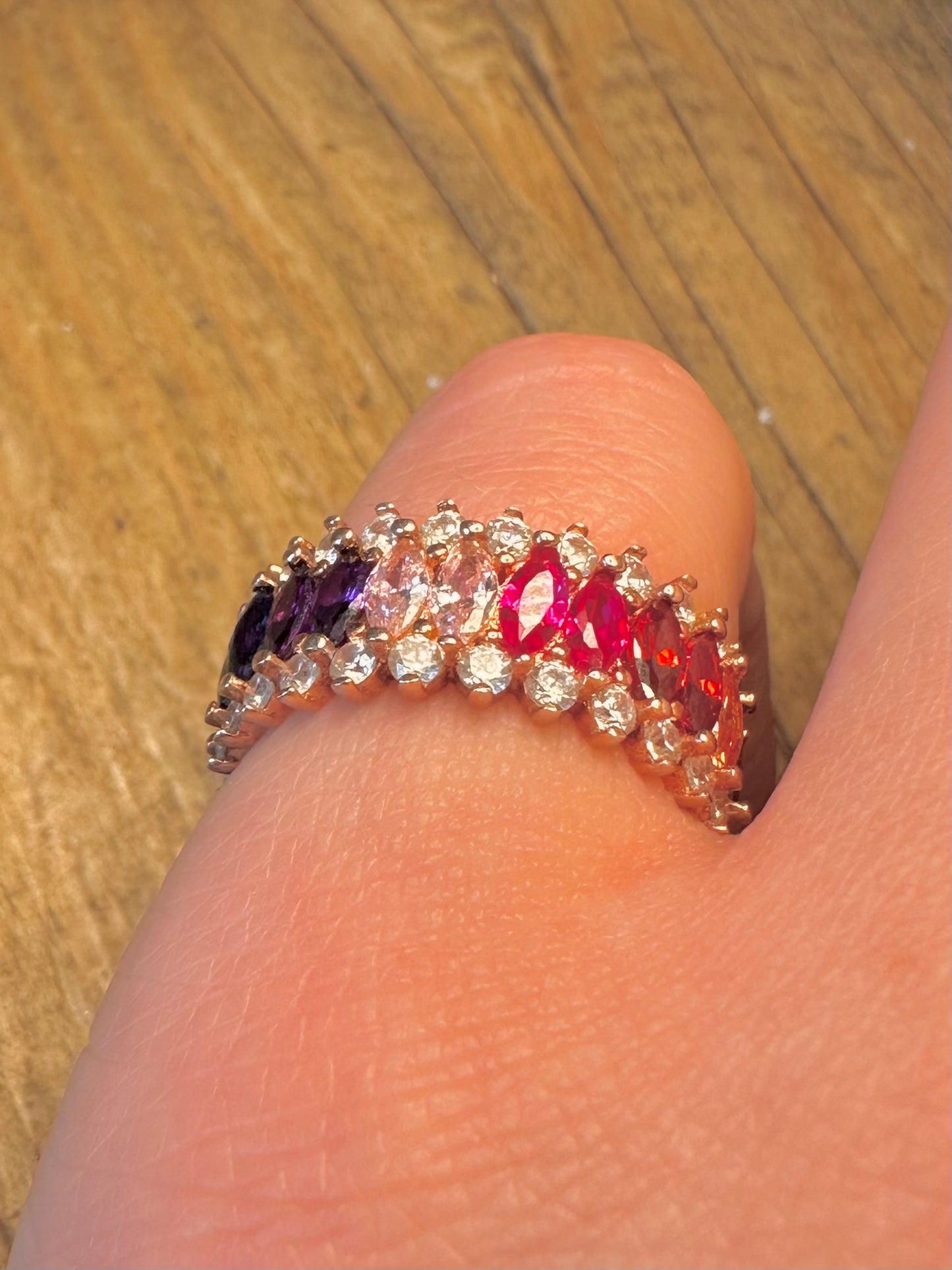 Rose Gold Multi Coloured CZ Band 925 Sterling Silver Size N1/2 Ring