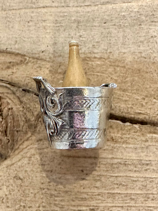 Vintage Decorative Ice Bucket and Bottle Silver Charm Pendant