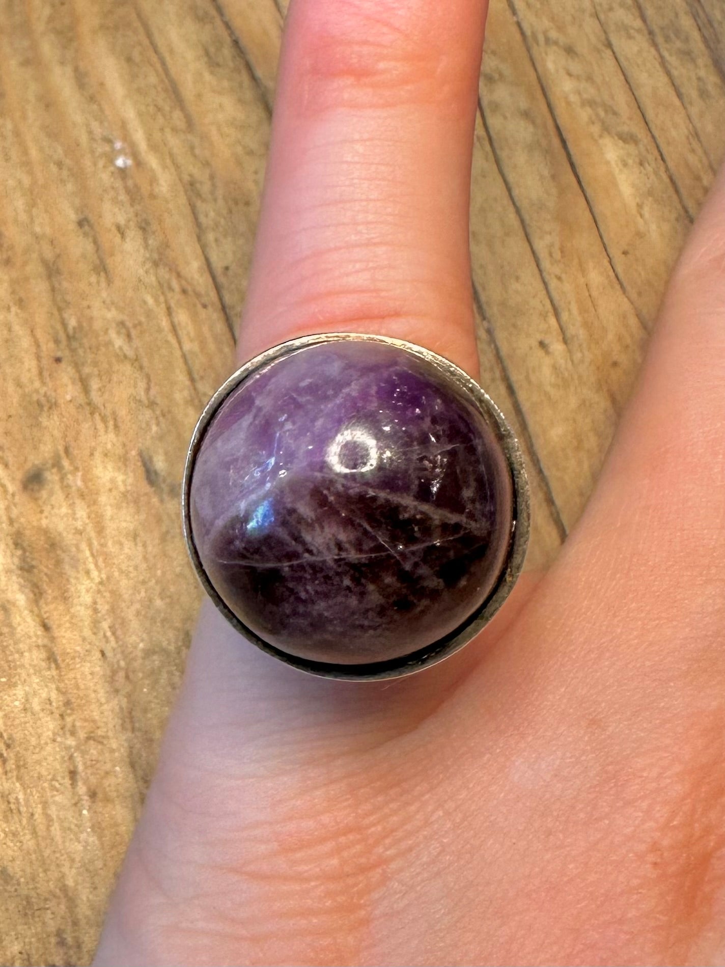 Amethyst Spherical 1972 Modernist 925 Sterling Silver Size L Ring