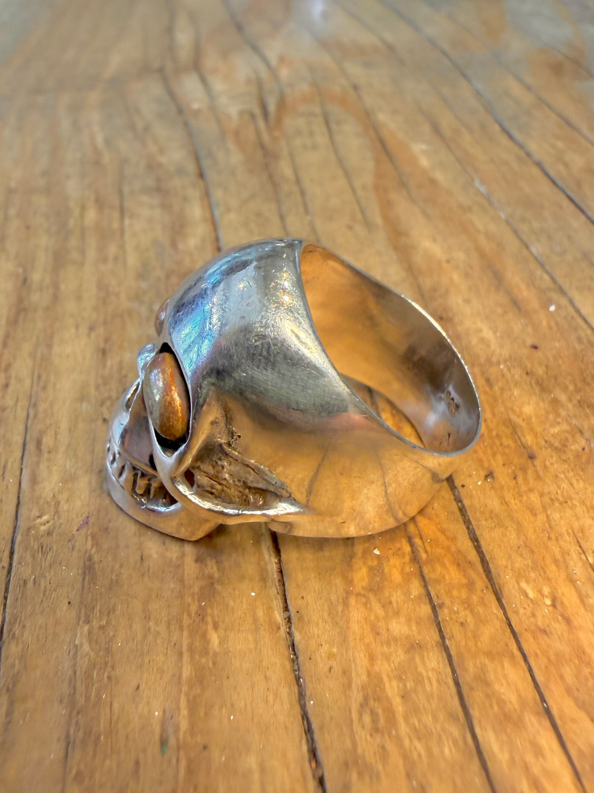 Large Skull Head with Golden Eyes 925 Sterling Silver Size P1/2 Ring